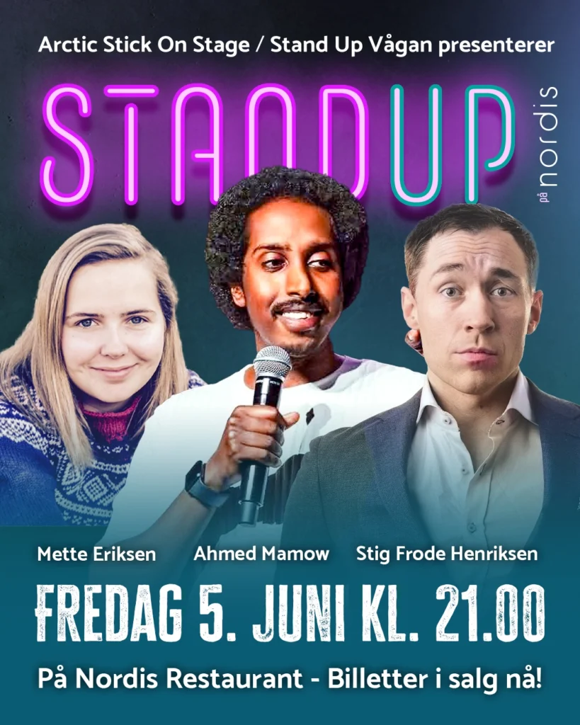 StandUp på Nordis fredag 5. juni, med Ahmend Mamow, Stig Frode Henriksen og Mette Eriksen